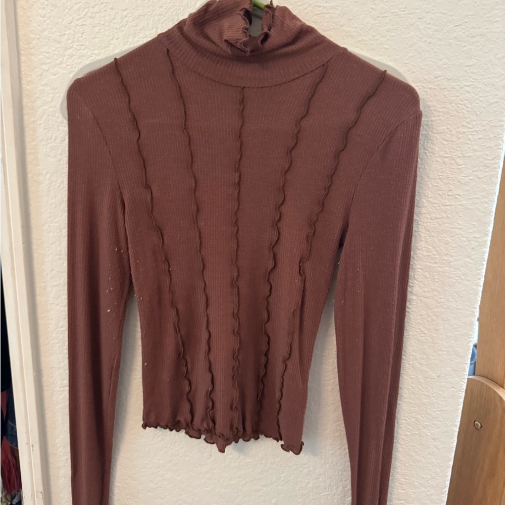 Urban Outfitters Brown Ribbed Long Sleeve Blouse